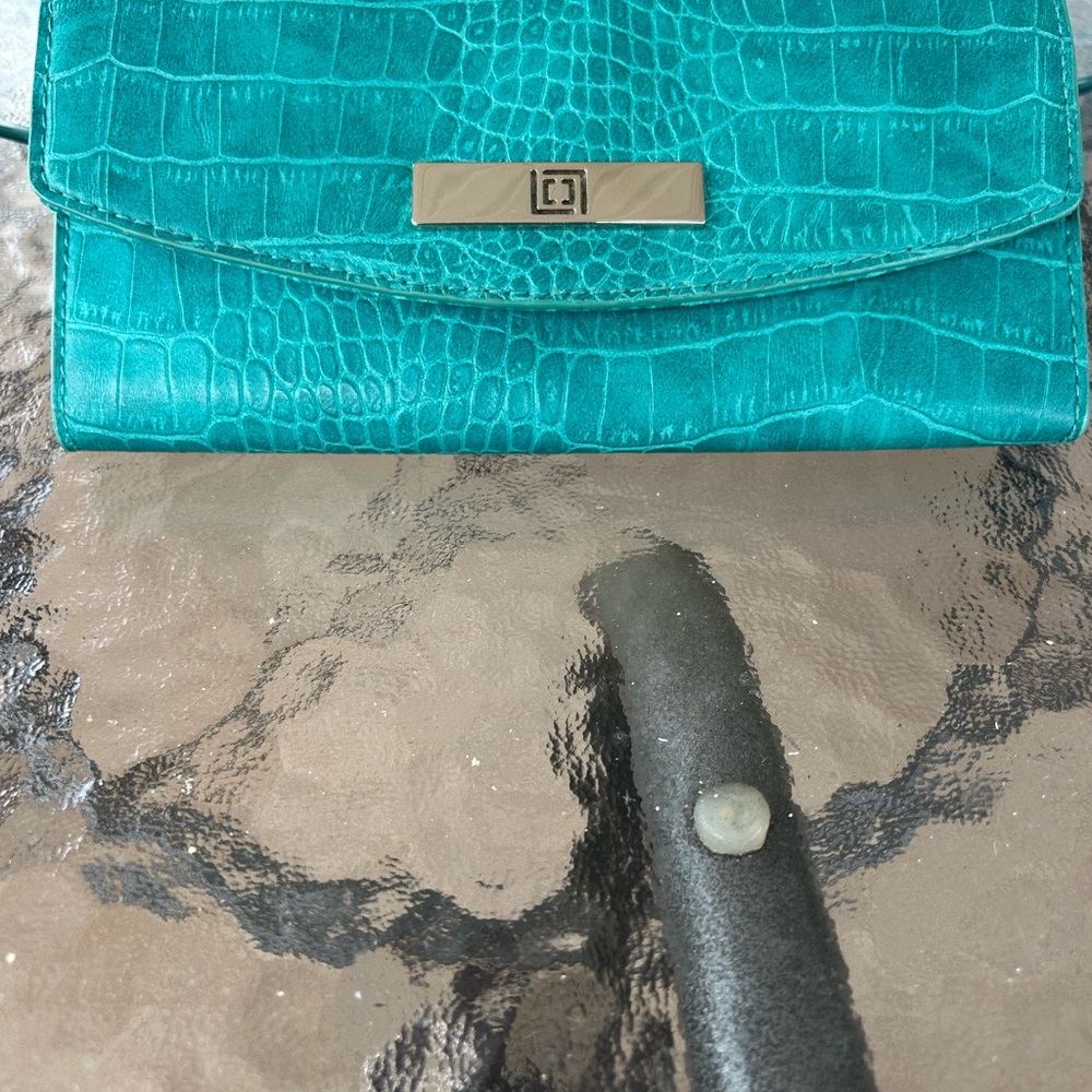 Liz Claiborne Teal Crocodile-Patterned Clutch